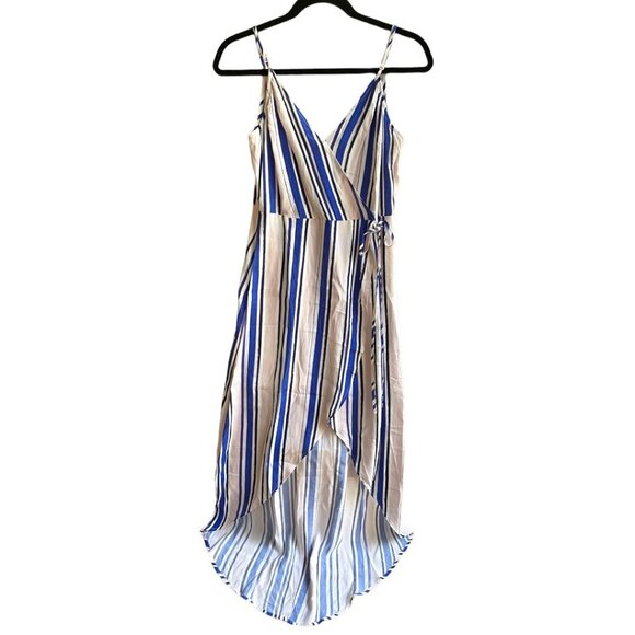 Anthropologie ASTR The Label Size M Blue White Faux Wrap Striped Maxi Dress - Picture 3 of 8